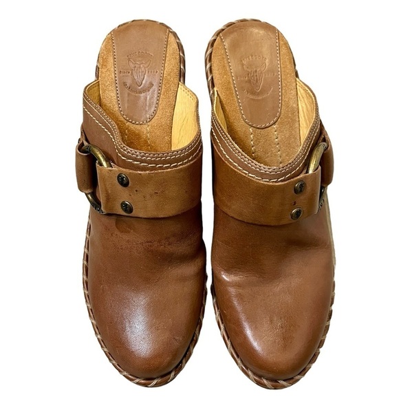 Frye Charlotte Ring Brown Leather Heeled Mule Clogs, Size 8, EUC - Picture 3 of 11